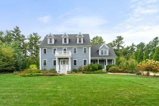 36 Village Way, Duxbury, MA 02332 - colonial home featuring a front lawn and a balcony