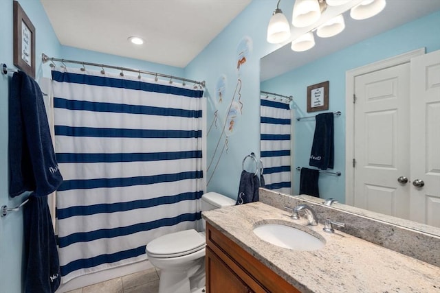 36 Village Way, Duxbury, MA 02332 - full bathroom featuring toilet, vanity, a shower with curtain, and tile patterned flooring