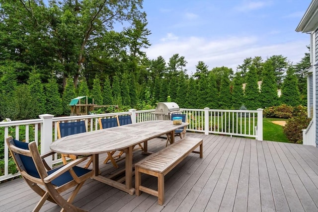 36 Village Way, Duxbury, MA 02332 - deck featuring outdoor dining space and a playground