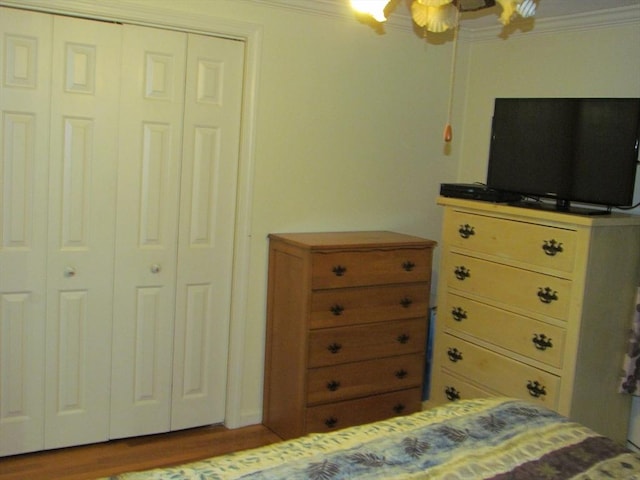 82 Laroche St, Ludlow, MA 01056 - bedroom featuring wood finished floors, ornamental molding, and ceiling fan