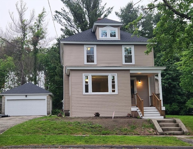 9 Varney St, Worcester, MA 01605 - american foursquare style home with an outbuilding, a detached garage, and a front yard