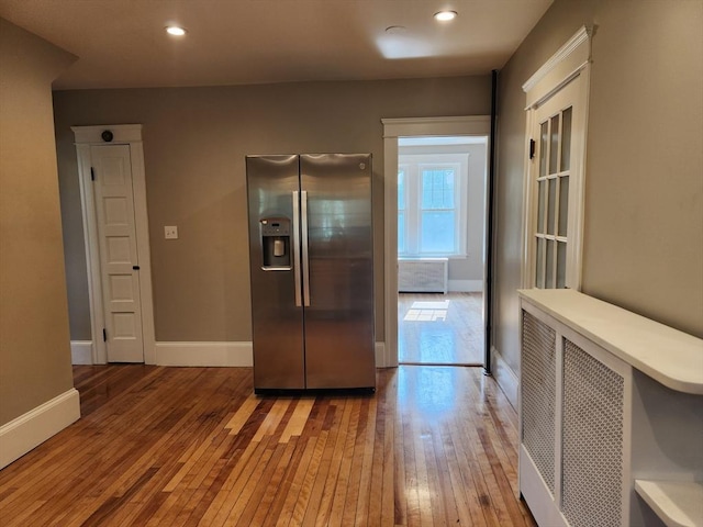 9 Varney St, Worcester, MA 01605 - kitchen with stainless steel refrigerator with ice dispenser, wood-type flooring, and recessed lighting
