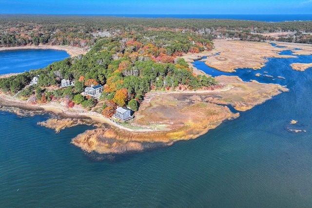25 First Ave, Wellfleet, MA 02667 - aerial overview of property's location with a nearby body of water and a heavily wooded area