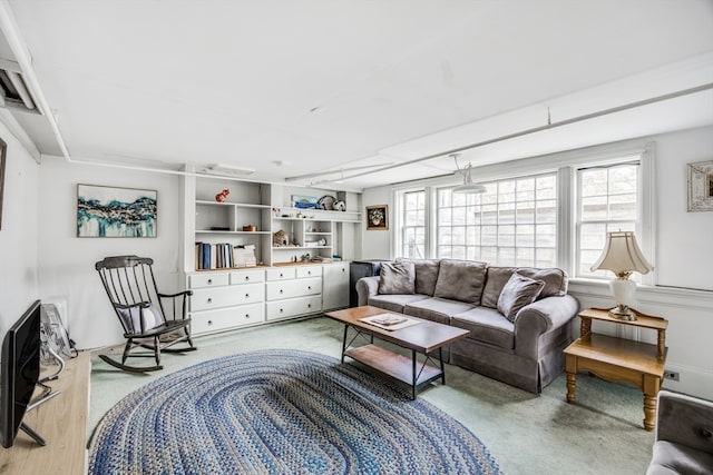 living room with light carpet