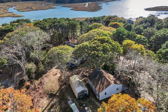 25 First Ave, Wellfleet, MA 02667 - aerial view of a nearby body of water and a heavily wooded area
