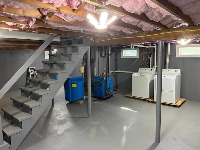 101 E Hadley Rd, Amherst, MA 01002 - below grade area featuring washing machine and clothes dryer, stairway, and a heating unit