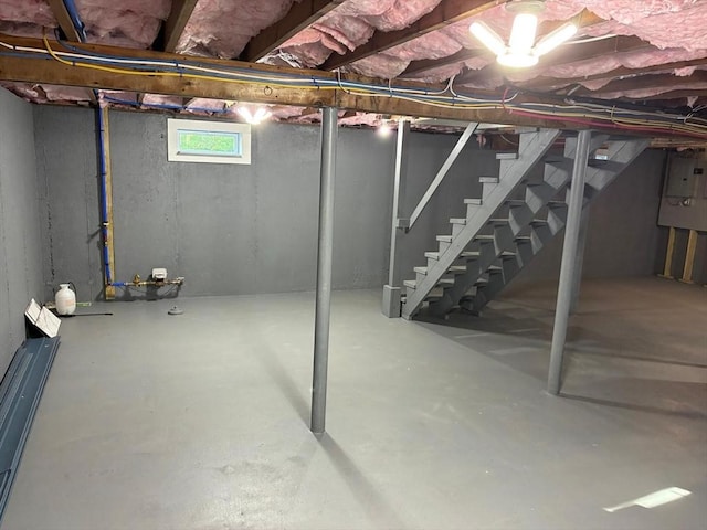 101 E Hadley Rd, Amherst, MA 01002 - unfinished below grade area featuring stairway and electric panel