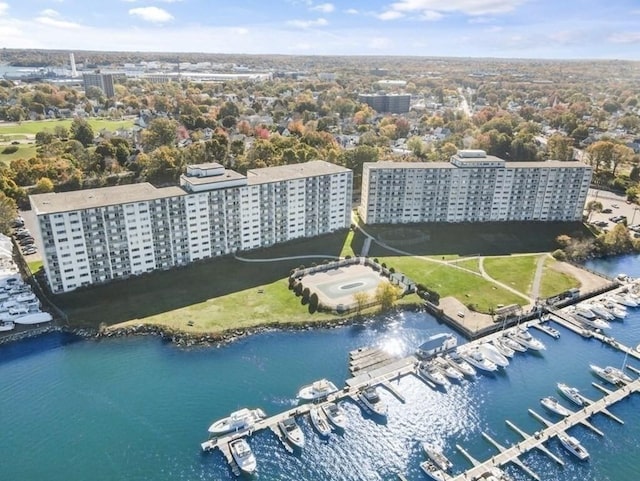 bird's eye view with a water view and a city view