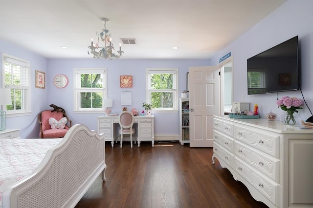 130 Hickory Rd, Weston, MA 02493 - bedroom with multiple windows, a chandelier, dark wood-type flooring, and recessed lighting