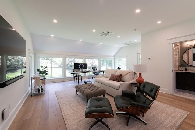 130 Hickory Rd, Weston, MA 02493 - living area featuring recessed lighting, light wood-style flooring, and lofted ceiling