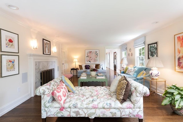 130 Hickory Rd, Weston, MA 02493 - bedroom with wood finished floors, a fireplace, and ornamental molding