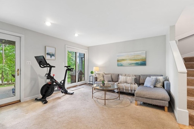 64 Prospect St Unit B, Marblehead, MA 01945 - living area featuring light carpet, baseboards, and recessed lighting