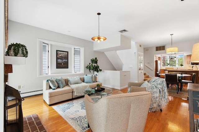 64 Prospect St Unit B, Marblehead, MA 01945 - living area featuring light wood-type flooring and a baseboard radiator