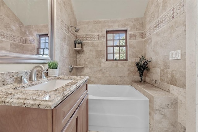 72 Charlemont St, Newton, MA 02461 - full bath featuring plenty of natural light, vanity, and tile walls