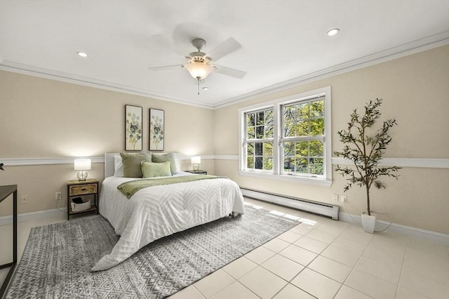 14 Weld St, Westborough, MA 01581 - bedroom featuring baseboard heating, baseboards, recessed lighting, tile patterned floors, and ceiling fan