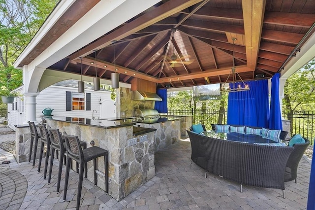 14 Weld St, Westborough, MA 01581 - view of patio / terrace with a gazebo, fence, an outdoor kitchen, a grill, and outdoor lounge area