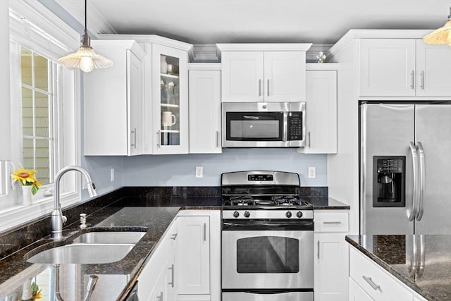 43 N Main St Unit B, Berkley, MA 02779 - kitchen with stainless steel appliances, white cabinetry, and glass insert cabinets