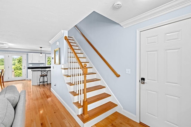 43 N Main St Unit B, Berkley, MA 02779 - stairs featuring crown molding and wood-type flooring