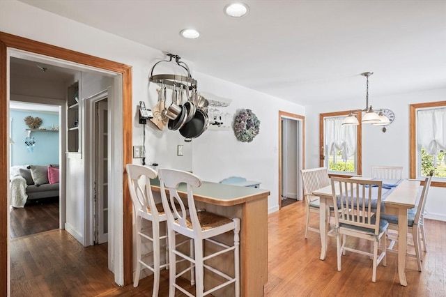 89 W Elm St, Pembroke, MA 02359 - dining space featuring wood finished floors, a chandelier, and recessed lighting