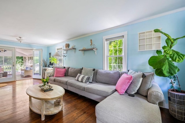 89 W Elm St, Pembroke, MA 02359 - living room with crown molding, plenty of natural light, and wood finished floors