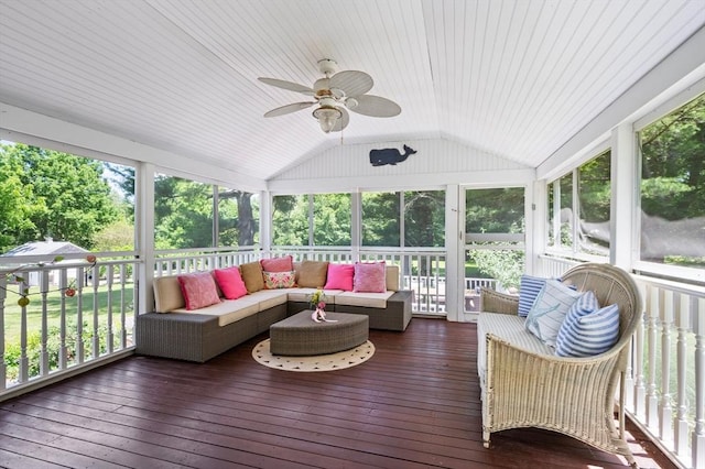 89 W Elm St, Pembroke, MA 02359 - sunroom with ceiling fan, an outdoor living space, and lofted ceiling