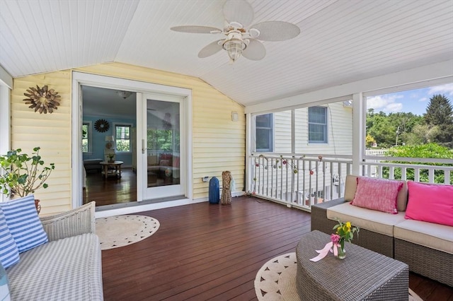 89 W Elm St, Pembroke, MA 02359 - sunroom / solarium with an outdoor hangout area, ceiling fan, and vaulted ceiling