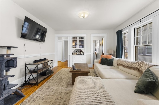 living room with hardwood / wood-style flooring