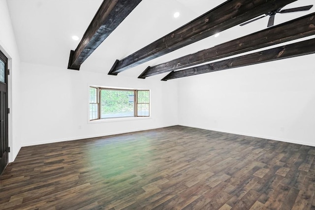 252 Howe St, East Brookfield, MA 01515 - spare room with beam ceiling, wood finished floors, ceiling fan, baseboards, and recessed lighting