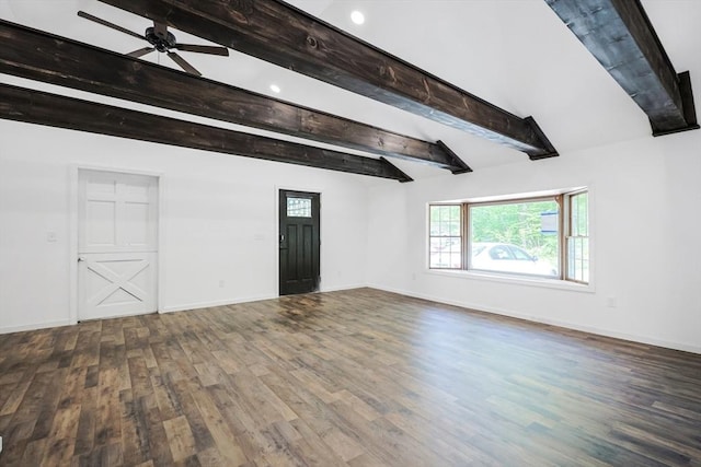 252 Howe St, East Brookfield, MA 01515 - spare room with beamed ceiling, wood finished floors, baseboards, ceiling fan, and recessed lighting