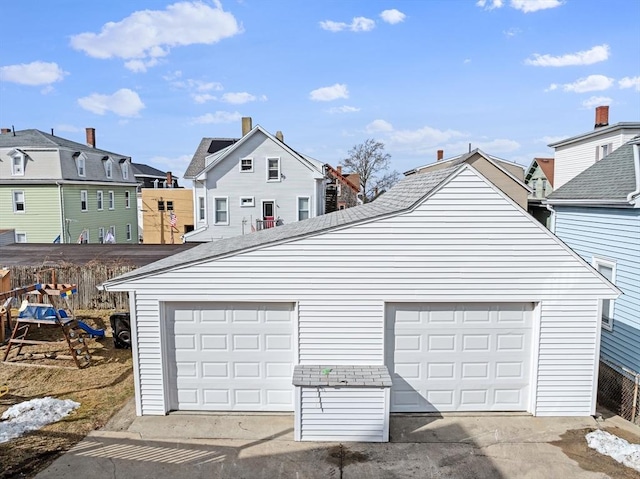 garage with a residential view