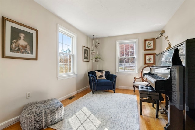 living area with light hardwood / wood-style floors and plenty of natural light