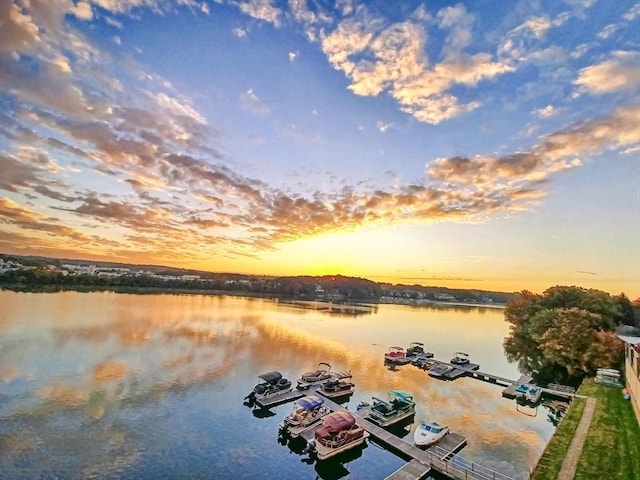 view of water feature with a boat dock