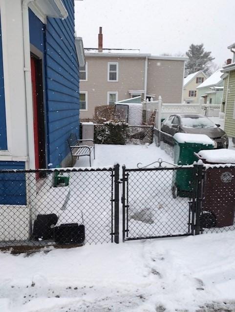 view of snow covered patio