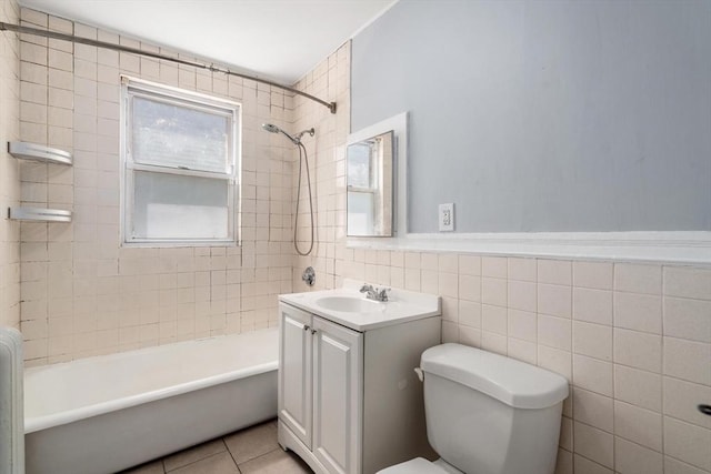 25-27 Morrow Rd, Boston, MA 02135 - bathroom with shower / bath combination, vanity, tile walls, and wainscoting
