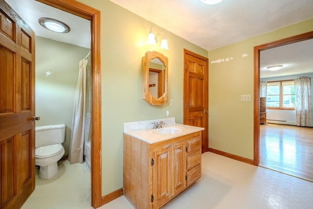 12 Jensen Ave, Chelmsford, MA 01824 - bathroom with toilet, vanity, baseboards, and shower / bathtub combination with curtain