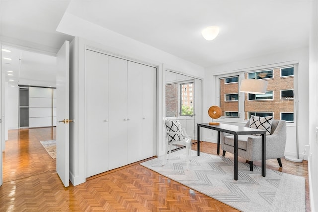 office space with light parquet floors