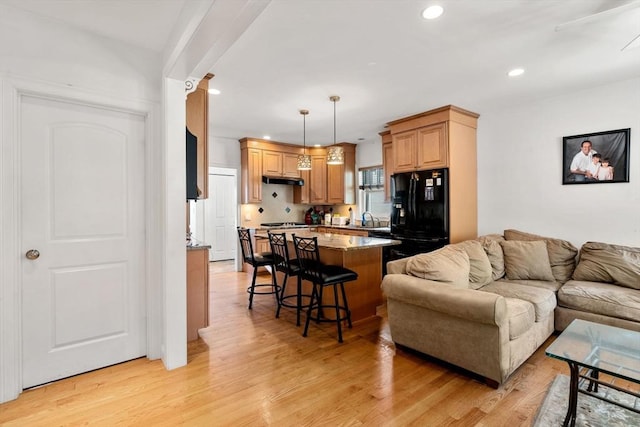 379 Hunnewell St, Needham, MA 02494 - living area featuring light wood-type flooring and recessed lighting
