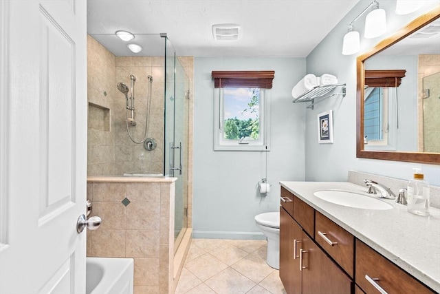 46 Michael Rd Unit 46, Bridgewater, MA 02324 - full bath featuring a stall shower, vanity, tile patterned flooring, and a tub