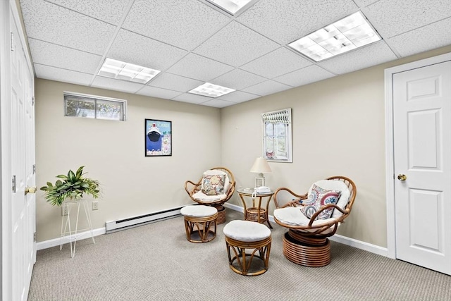 46 Michael Rd Unit 46, Bridgewater, MA 02324 - sitting room with a baseboard radiator, a drop ceiling, and carpet flooring