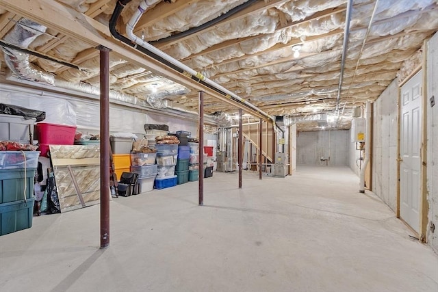 unfinished basement with heating unit