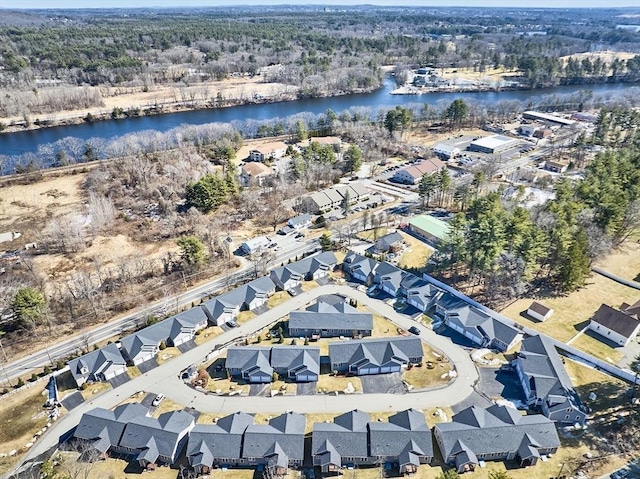 aerial view with a residential view and a water view