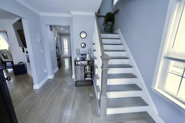 21 Florence Ave, Lowell, MA 01851 - stairway with baseboards, ornamental molding, and wood finished floors
