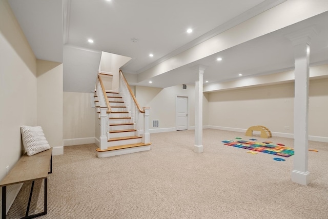 rec room with carpet flooring