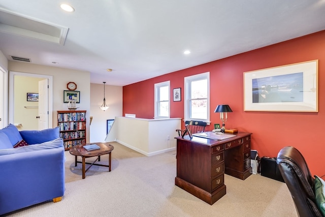 view of carpeted office space