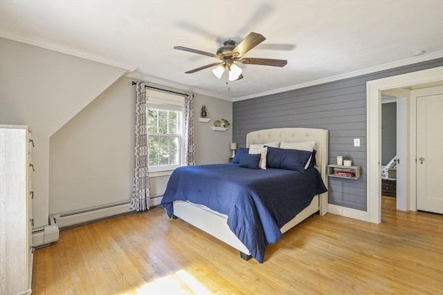 26 Edgewood Ave, Longmeadow, MA 01106 - bedroom featuring light wood-type flooring, crown molding, ceiling fan, and a baseboard heating unit