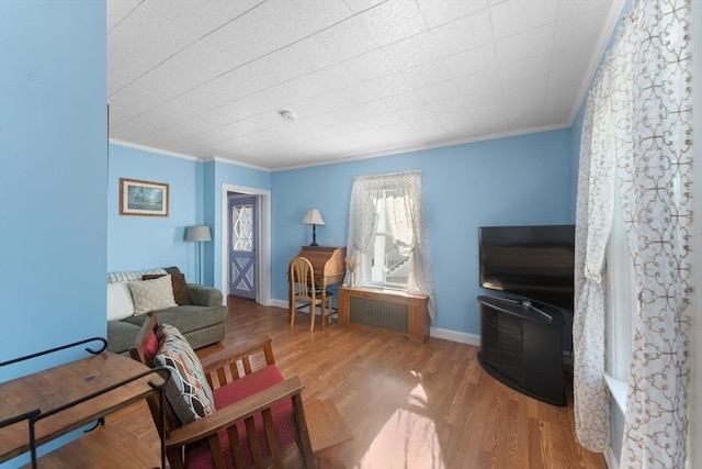 5 Eden Ct, Attleboro, MA 02703 - living room featuring crown molding, wood finished floors, and radiator heating unit