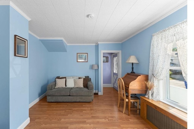 5 Eden Ct, Attleboro, MA 02703 - living area with crown molding, wood finished floors, and radiator heating unit