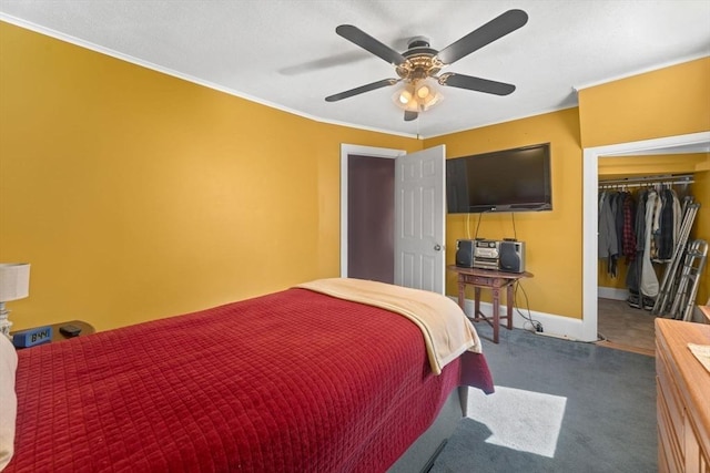 5 Eden Ct, Attleboro, MA 02703 - carpeted bedroom featuring a closet, crown molding, a walk in closet, and ceiling fan