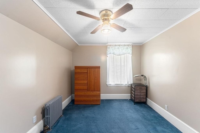 5 Eden Ct, Attleboro, MA 02703 - unfurnished room featuring radiator, ornamental molding, carpet floors, and ceiling fan