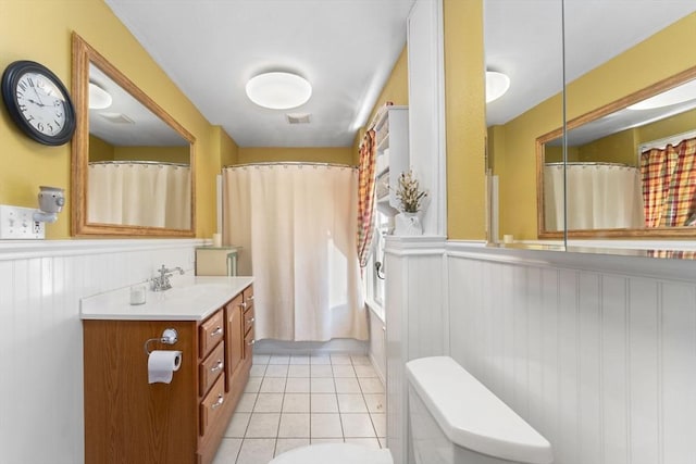 5 Eden Ct, Attleboro, MA 02703 - full bathroom with a wainscoted wall, vanity, tile patterned flooring, and a shower with shower curtain